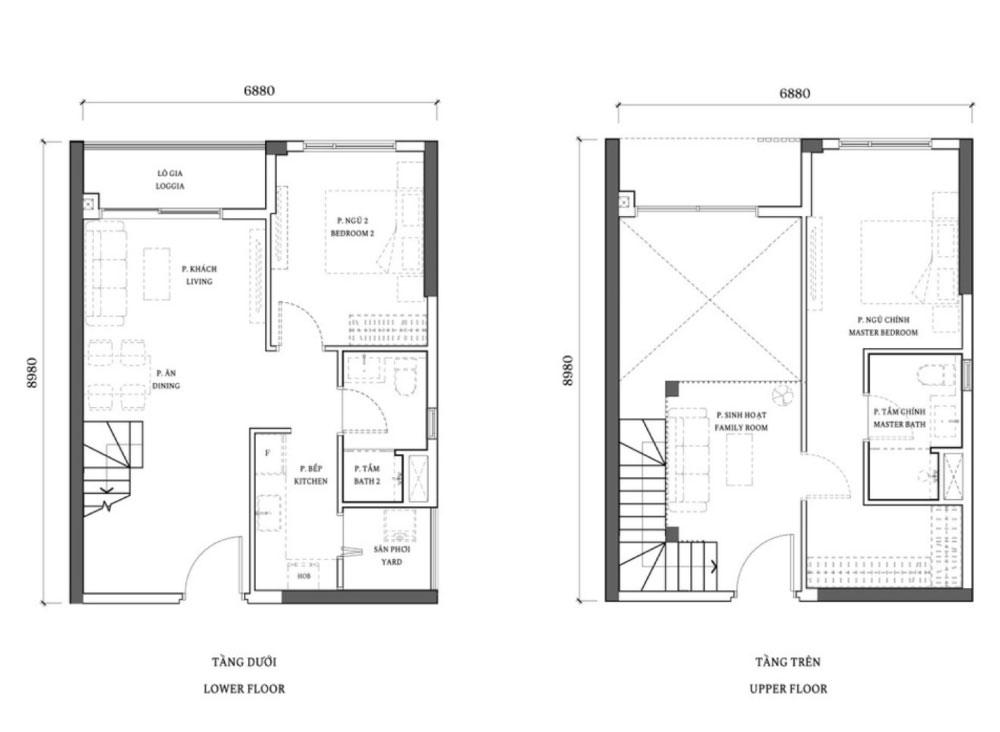 Layout căn hộ trung tầng 1 - 2 Phòng ngủ Orchard Collection