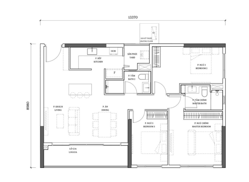 Layout căn hộ trung tầng 3 Phòng ngủ và Duplex Orchard Collection